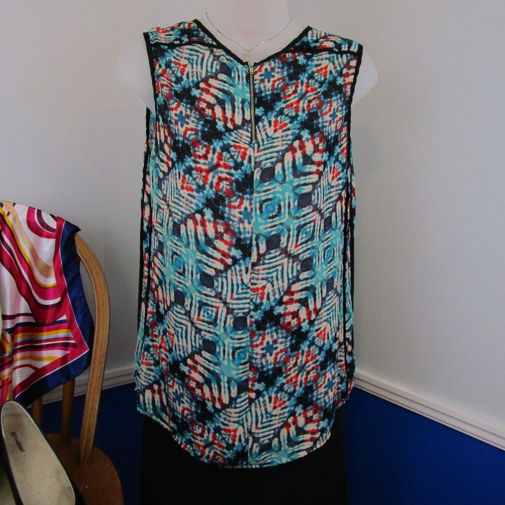 Forever 21 Tunic Zip Neck Sleeveless Tie-Dye Blouse